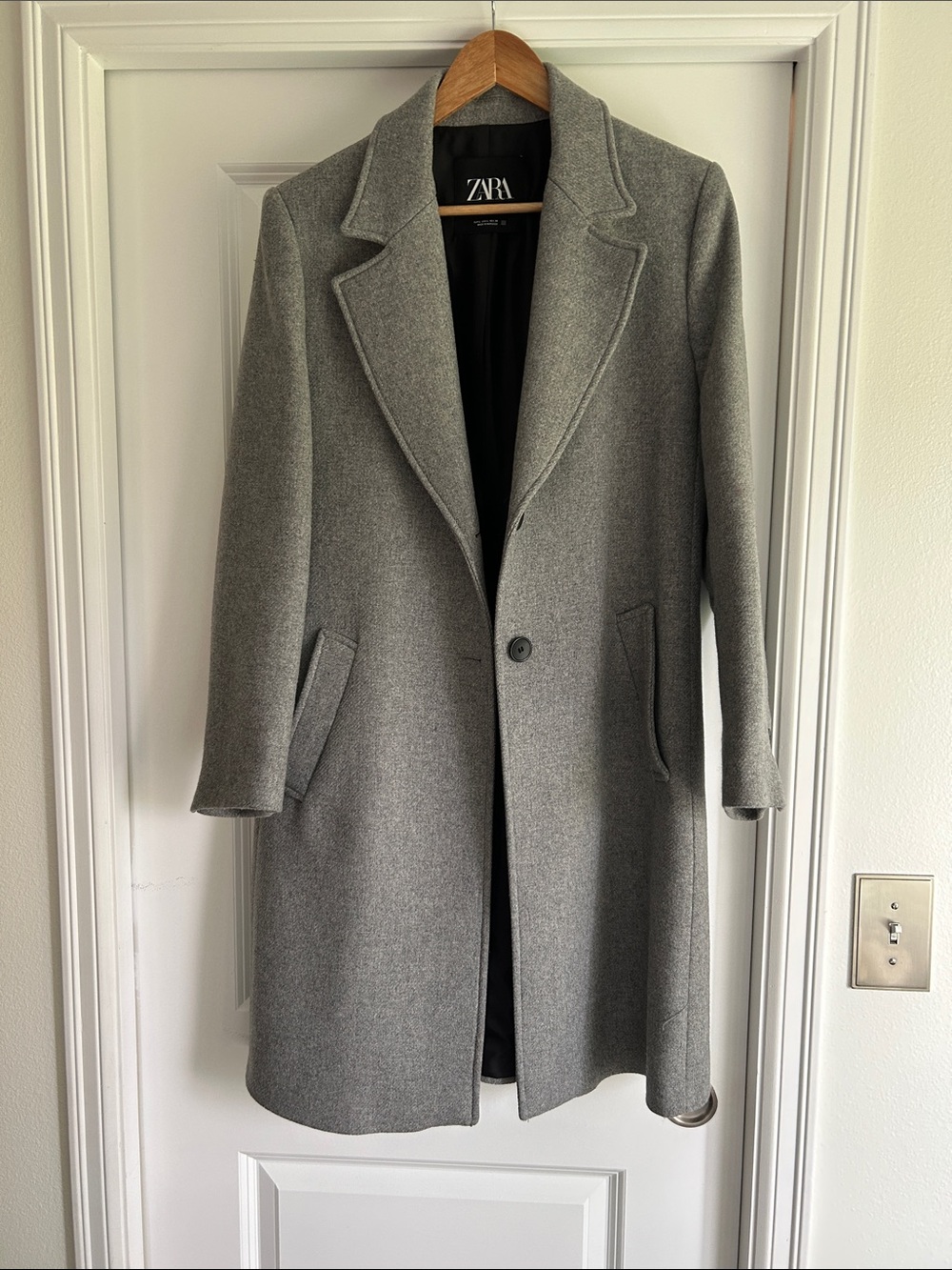 ZARA Grey Single-Button Wool Blend Coat